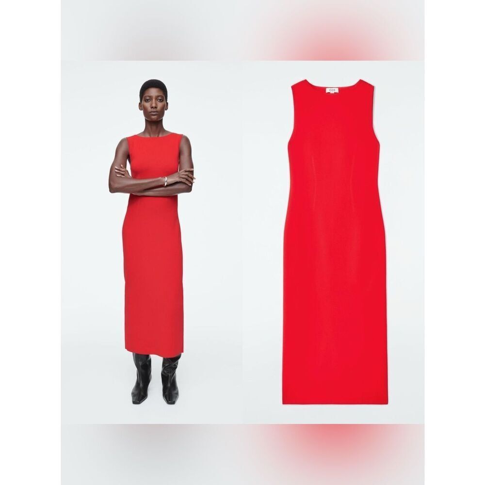 COS Corset-detail Knit sleeveless Maxi dress in red